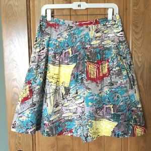Abstract Watercolor Print Cotton Skirt